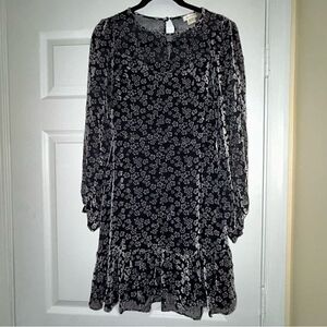 Shoshanna Lenette Valley Floral Burnout Velvet Long Sleeve Mini Dress